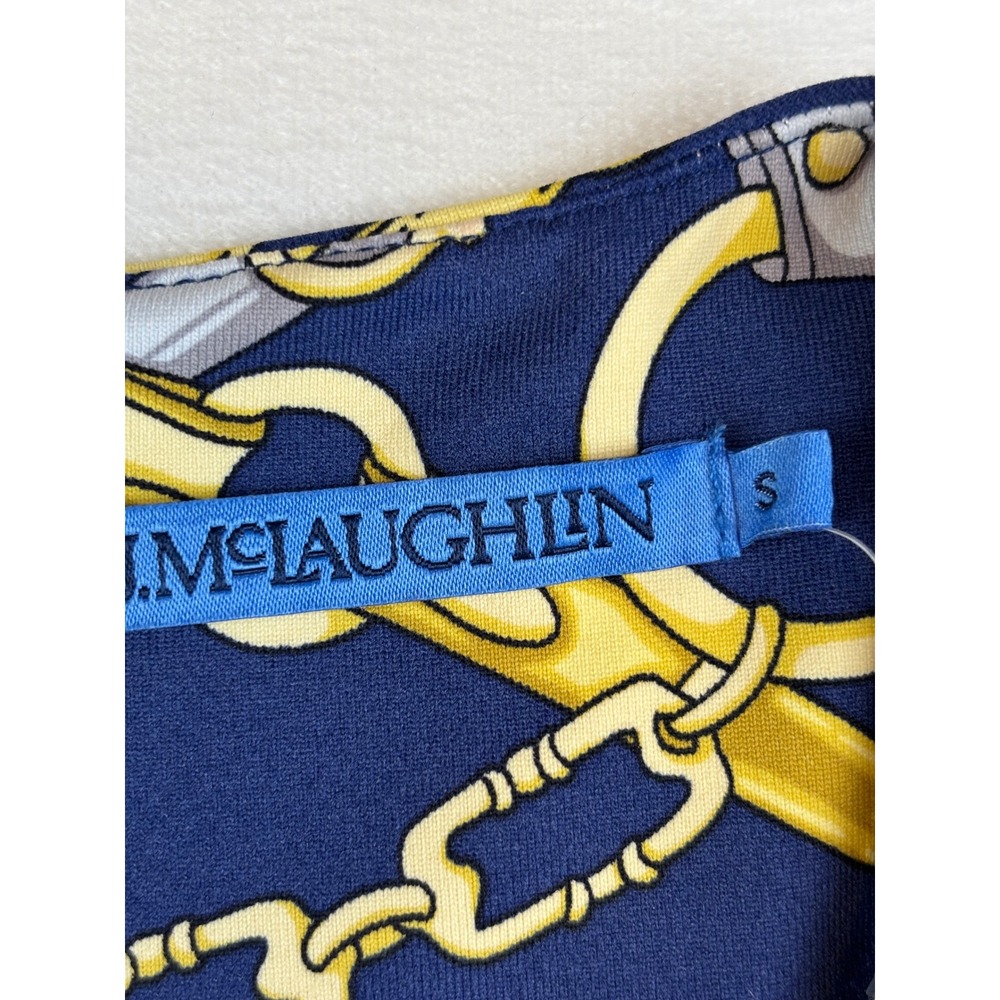 J. McLaughlin Women's Sleeveless Dress Navy Blue Gold Chain Print Size Small New - Picture 4 of 9